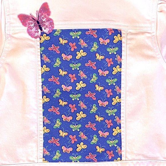 OOAK Pink Puff Sleeve Jacket with butterflies. Size 9 - Picture 7 of 9